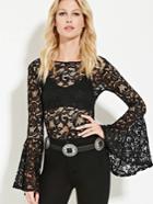 Romwe Black Bell Sleeve Lace Overall Jumpsuit