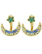 Romwe Fashion Green Small Rhinestone Star Moon Stud Earrings