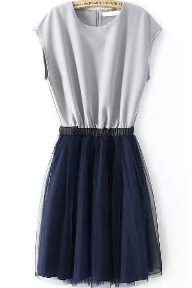 Romwe With Zipper Pleated Grey Dress