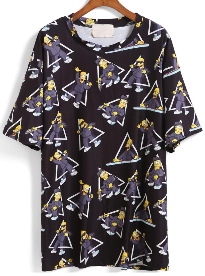 Romwe Simpson Print Loose T-shirt