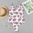 Romwe Random Floral Criss Cross One Piece Swimsuit