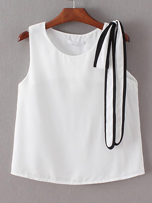 Romwe White Tie Casual Tank Top