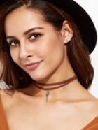 Romwe Brown Double Strand Metal Arrow Choker Necklace