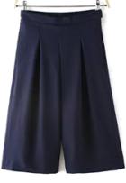 Romwe Elastic Waist Wide Leg Navy Pant