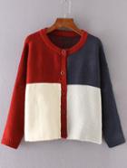 Romwe Color Block Drop Shoulder Buttons Front Sweater Coat