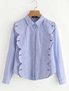 Romwe Embroidered Side Face Outline Detail Shirt