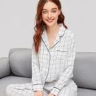 Romwe Plaid Shirt & Pants Pj Set