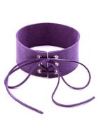 Romwe Purple Lace Up Tie Front Suede Wide Choker