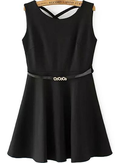 Romwe Sleeveless Crisscross Back Black Dress