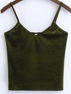 Romwe Army Green Spaghetti Strap Velvet Cami Top