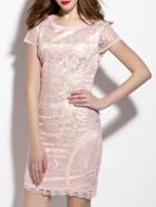 Romwe Pink Disc Flowers Sheath Dress