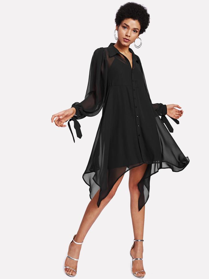 Romwe Knot Cuff Hanky Hem 2 In 1 Dress