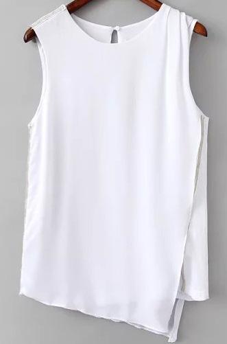 Romwe With Bead Asymmetrical Hem T-shirt