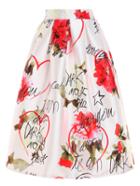 Romwe Rose & Letter Print Box Pleated Midi Skirt