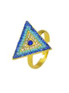 Romwe Gold Color Rhinestone Adjustable Triangle Rings