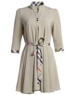 Romwe Apricot Stand Collar Half Sleeve Drawstring Dress