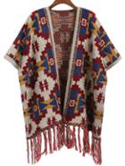 Romwe Tribal Pattern Tassel Cardigan