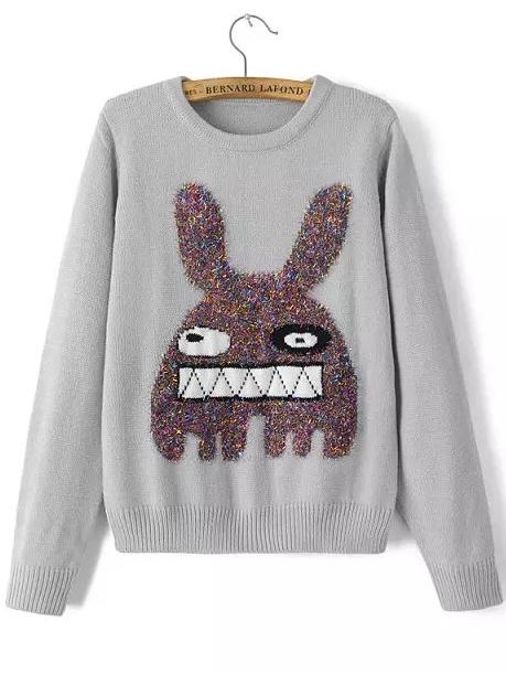 Romwe Long Sleeve Cartoon Patterned Sweater