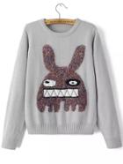 Romwe Long Sleeve Cartoon Patterned Sweater