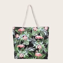 Romwe Flamingo Print Canvas Tote Bag