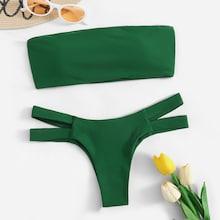 Romwe Bandeau With Cut-out Cheeky Bikini Set
