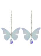 Romwe Blue Color Rhinestone Butterfly Dangling Earrings