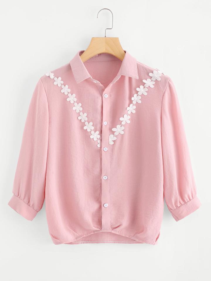 Romwe Contrast Lace Shirt