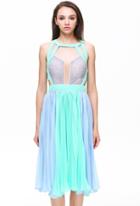 Romwe Colour-block Backless Pleated Dress
