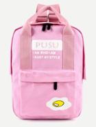 Romwe Pink Poached Egg Print Double Handle Square Canvas Backpack