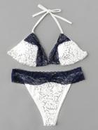 Romwe Contrast Lace Trim Sequin Detail Bikini Set