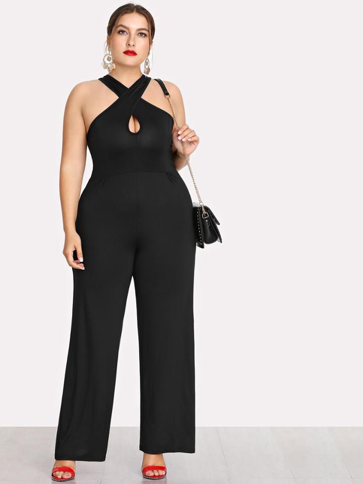 Romwe Criss Cross Front Wide Leg Jumpsuit