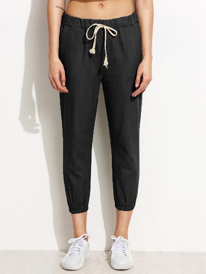 Romwe Black Elastic Hem Drawstring Peg Pants