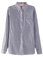Romwe Dark Grey Buttons Front Pocket Plus Size Stripe Blouse