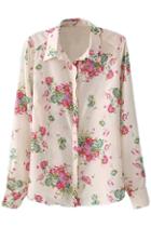 Romwe Lapels Floral Print Slim Shirt