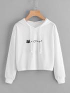 Romwe Drop Shoulder Graphic Print Hooded Sweatshirt
