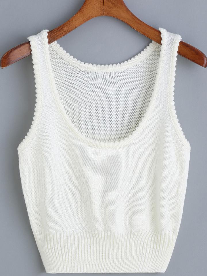 Romwe Scoop Neck Knit White Tank Top