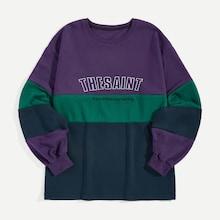 Romwe Guys Letter Embroidery Colorblock Sweatshirt