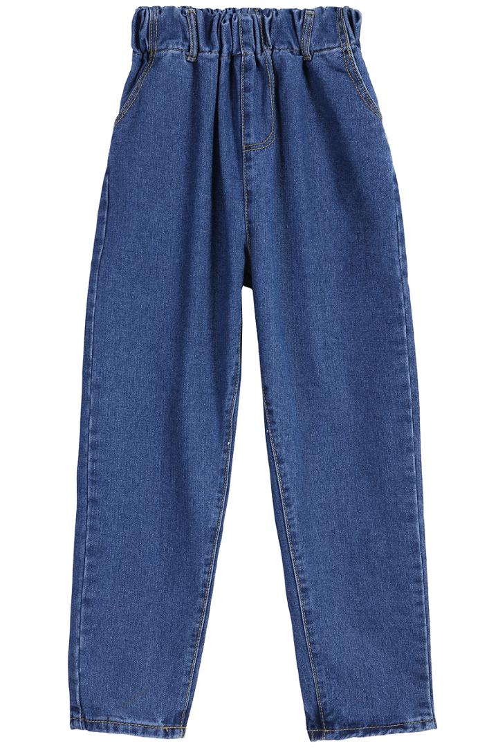 Romwe Pockets Elastic Waist Loose Denim Pant
