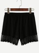 Romwe Black Lace Trimmed Elastic Waist Shorts