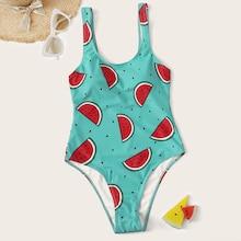 Romwe Random Watermelon Print One Piece Swimsuit