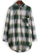 Romwe High Low Plaid Green Blouse