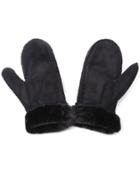 Romwe Black Dull Polish Thicken Faux Fur Cuff Mittens