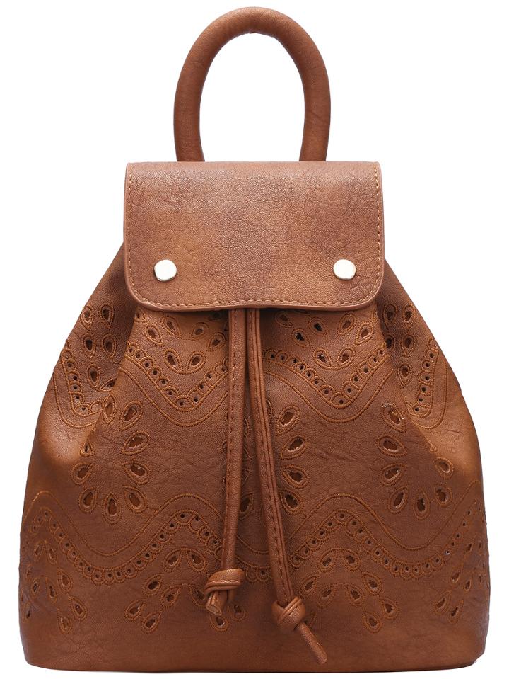 Romwe Brown Drawstring Magnetic Pierced Backpacks