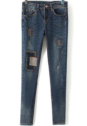Romwe Vintage Patch Denim Pant