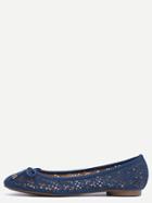 Romwe Faux Leather Bow Tie Ballet Flats - Navy