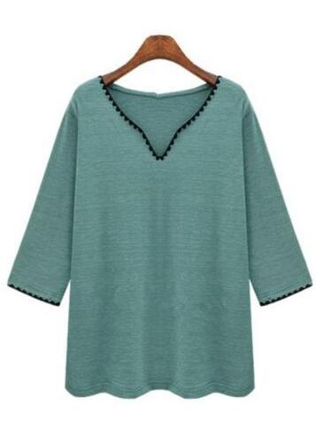 Romwe V Neck Green T-shirt
