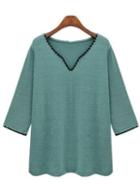 Romwe V Neck Green T-shirt