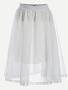 Romwe Mesh Overlay Midi Skirt - White