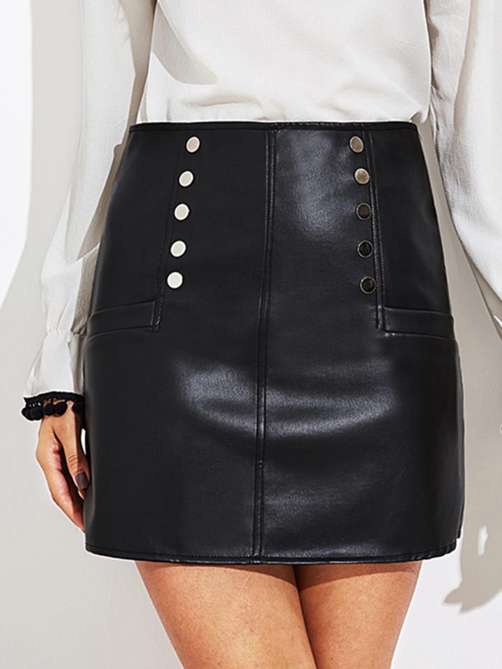 Romwe Faux Leather Zip Back Skirt