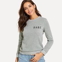 Romwe Letter Print Marled Knit Sweatshirt